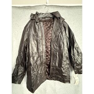 Irvine Park Coat Mens XLT Brown Leather‎ Parka Hooded Full Zip Quilted 4106TM